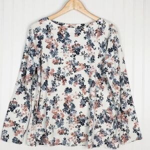 J.Jill Luxe Supima Forward Seam Floral Print Long Sleeve Tee